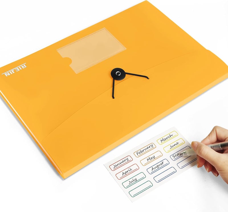 RIEJIN Accordian File Organizer 7 Pocket Expanding File Folder with Labels, Plastic Expandable File Folder for Documents Letter Size A4 Papers - Orange - Image 4